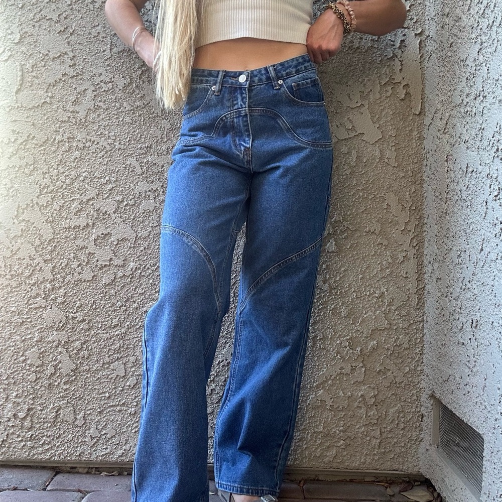 Retro High-waisted Wide-leg Blue Jeans